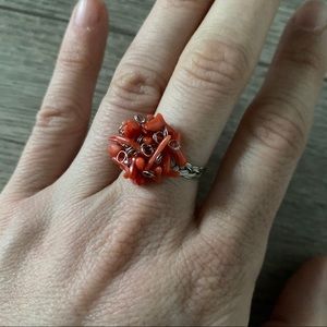 Coral and wire handmade ring